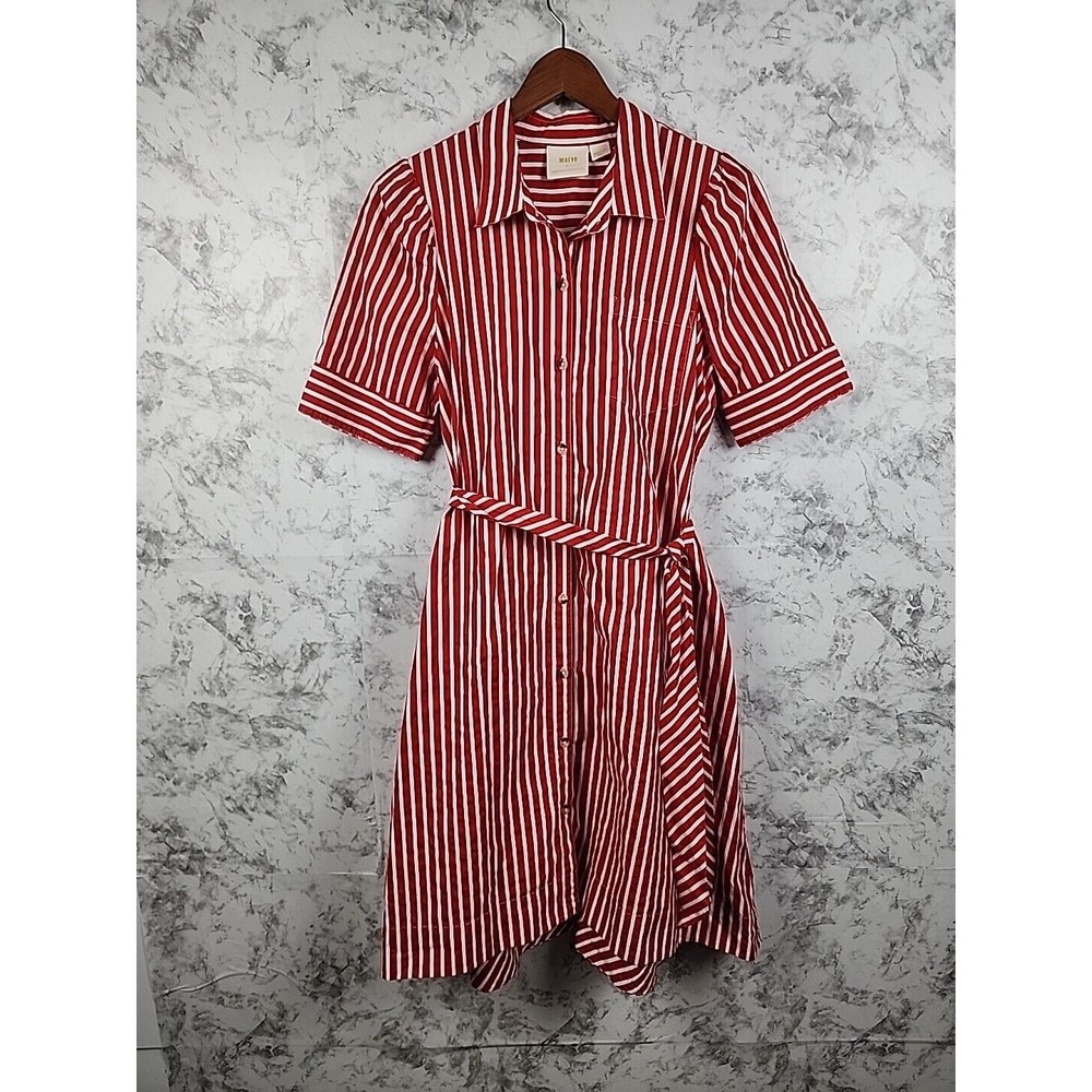 Anthropologie Red and White Striped Midi Shirt Dress